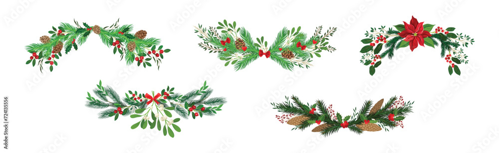 Christmas Fir Tree Branch and Twig Decor Vector Set Christmas Fir Tree Branch and Twig Decor Vector Set