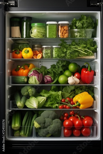 An Open Refrigerator Filled With Fresh Fruits And Vegetables.