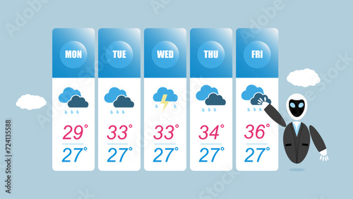 Robot Presenting Weekly Weather Forecast Vector Illustration