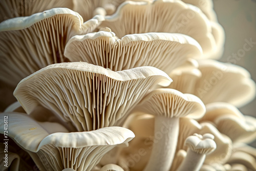 Mycelium with mushrooms, bottom view. Background with selective focus and copy space