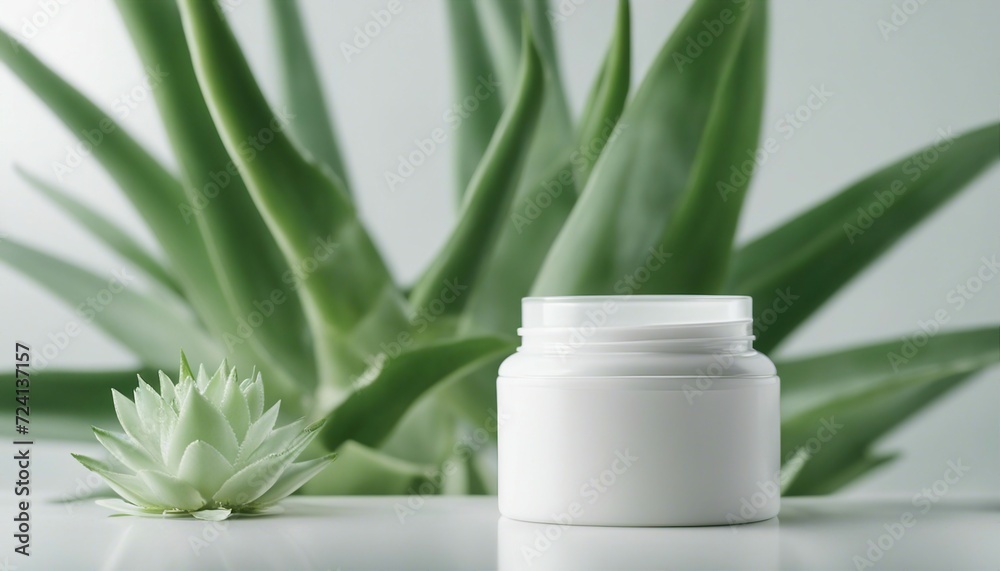 empty cosmetic cream container and near the decorative aloe vera plant in white color, isolated light green background
empty cosmetic cream container and near the decorative aloe vera plant in white color, isolated light green background