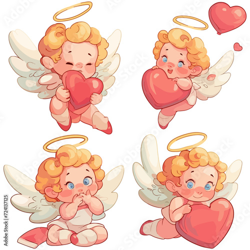 set of various style stickers cute cupid angel isolate on white background generated AI