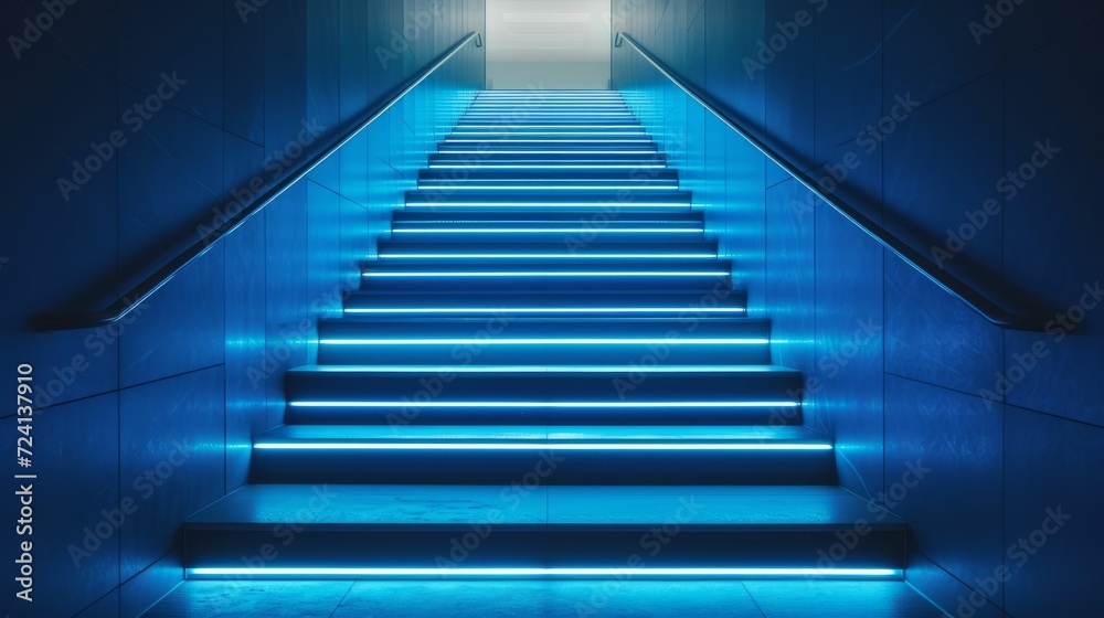 Blue light casting a glow on a futuristic staircase, creating a path forward Blue light casting a glow on a futuristic staircase, creating a path forward