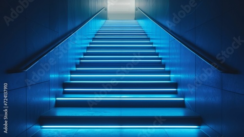 Blue light casting a glow on a futuristic staircase, creating a path forward