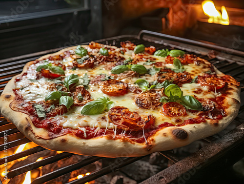 Knusprige Pizza aus dem Holzofen, Holzofen Pizza, Generative AI