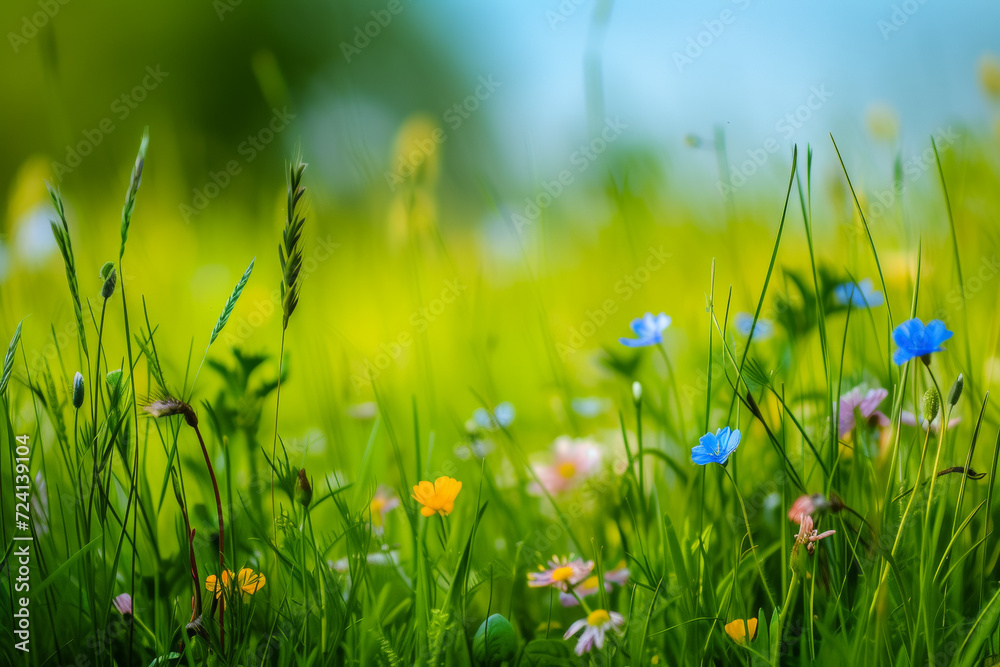 Spring meadow. Background with selective focus and copy space