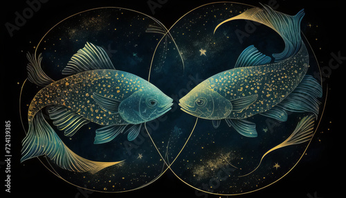 Constellation Pisces, zodiac. Fishes. AI generative