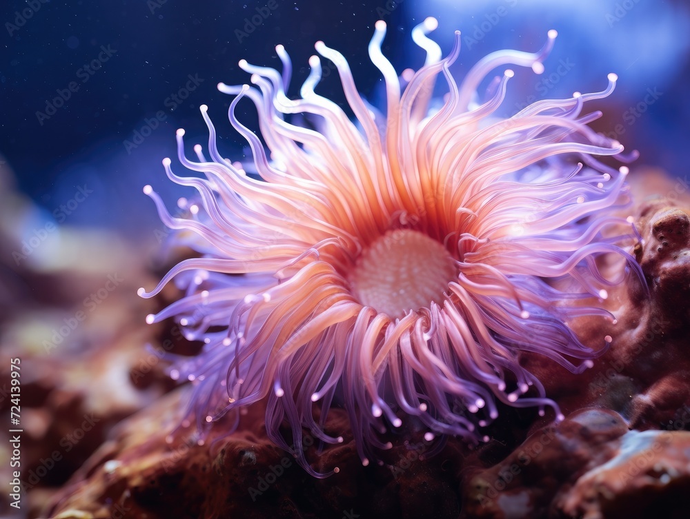 A purple sea anemone in an aquarium. Generative AI. A purple sea anemone in an aquarium. Generative AI.
