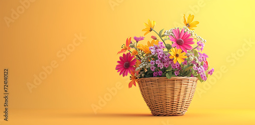 wicker basket containing colorful flowers sitting on 