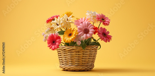 wicker basket containing colorful flowers sitting on  © Dolphine
