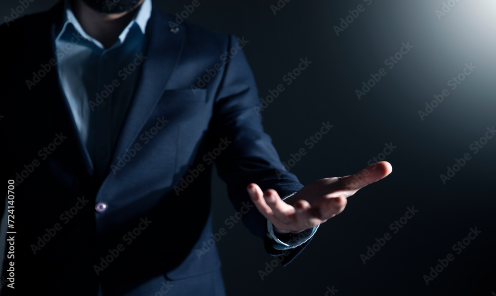 Businessman hand touching virtual screen