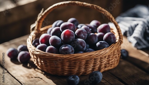 Wallpaper Mural freshly picked plums in a basket on a wooden table
 Torontodigital.ca