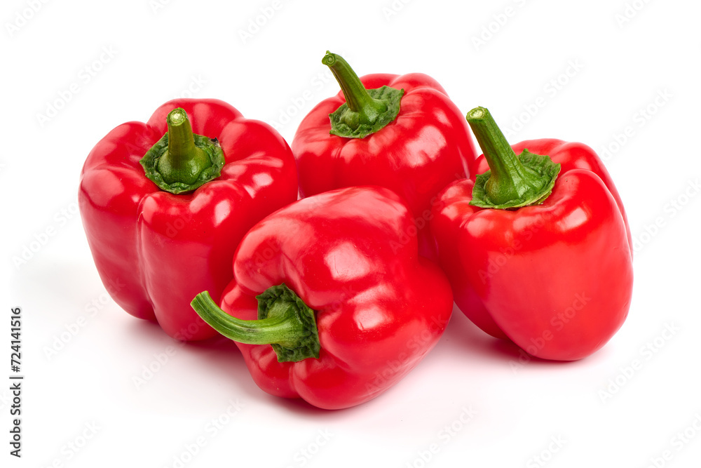 Red ripe bell pepper, isolated on white background.