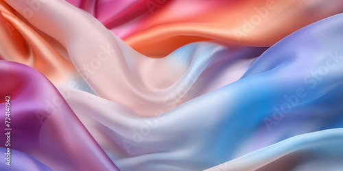 Abstract multicolor background Silk satin fabric,Pink and orange silk fabric with a white background,Rainbow colored organza and silk background texture 