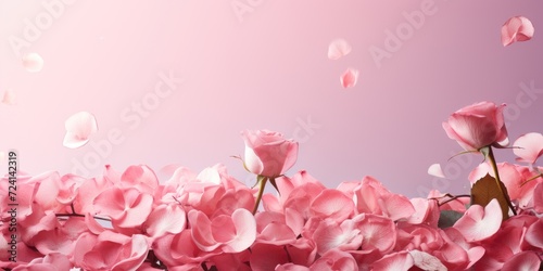 Pink background with roses  space for text or advertising. Generative AI