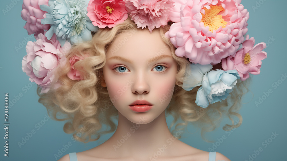 portrait of a woman with flowers on a head portrait of a woman with flowers on a head