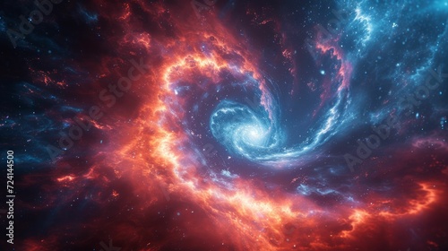 Swirls of electric blue and red energy colliding in an abstract cosmic scene © Kanisorn