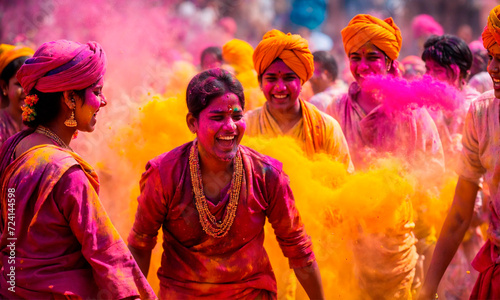 Holi colors at Holi festival in India. Selective focus.