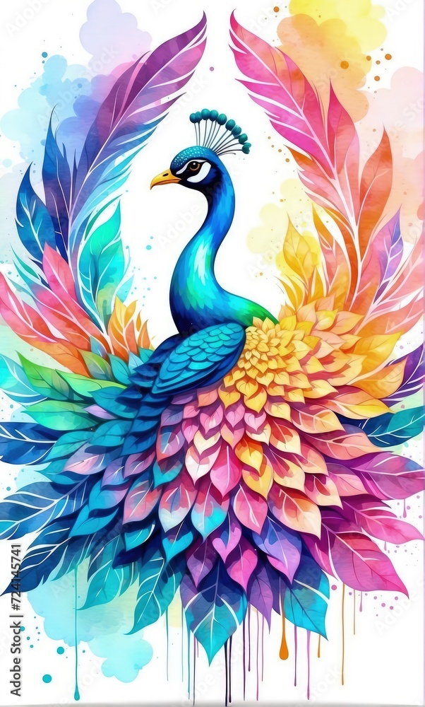 Obraz premium digital colorful paint painting of peacocks