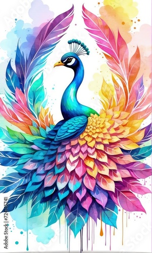 digital colorful paint painting of peacocks