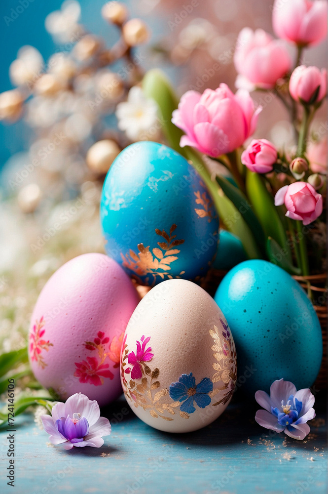 Beautiful Easter eggs for the holiday. Selective focus.