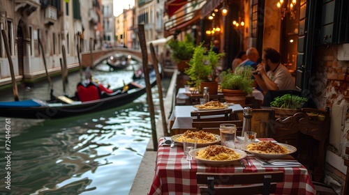 Dinner at a restaurant beside the canal in Venice