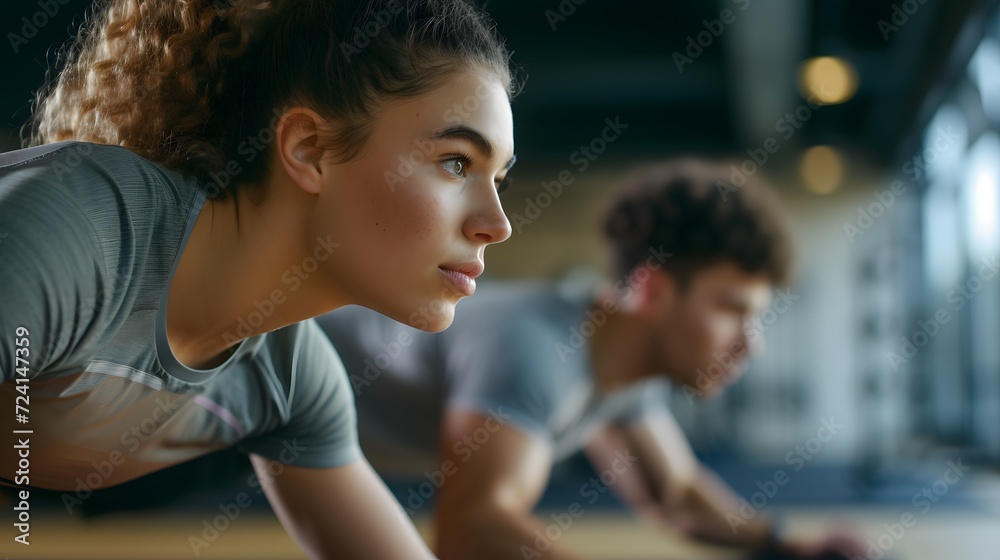 Attractive young woman doing plank exercises at the gym Attractive young woman doing plank exercises at the gym