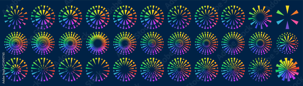 Set of creative fireworks explosion design vectors, ornament fireworks colorful design vector. Set of creative fireworks explosion design vectors, ornament fireworks colorful design vector.