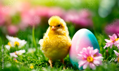 Easter chickens and eggs. Selective focus. © yanadjan