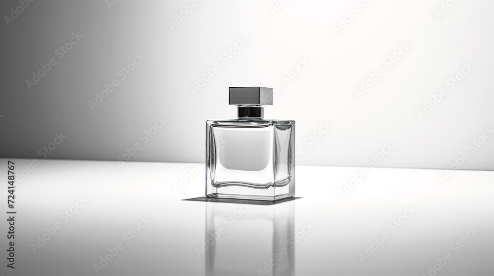 Elevate your senses with a transparent glass bottle of mens perfume on a sleek gray background Elevate your senses with a transparent glass bottle of mens perfume on a sleek gray background