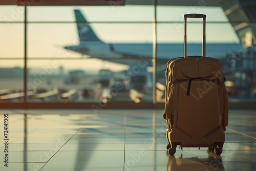 A Suitcase with Luggage Highlights the Challenges and Hassles of Airport Travel - The Image Features a Plane on the Runway, Emphasizing the Realities of the Airport Experience © Mr. Bolota
