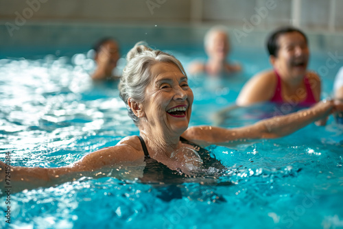 Senior Woman Enjoying Pool Aerobics © Bojan