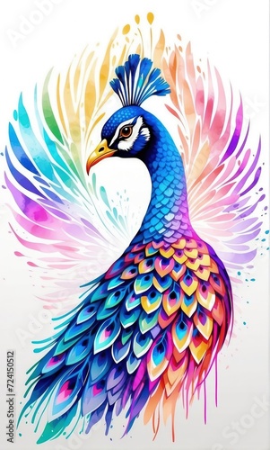 digital colorful paint painting of peacocks