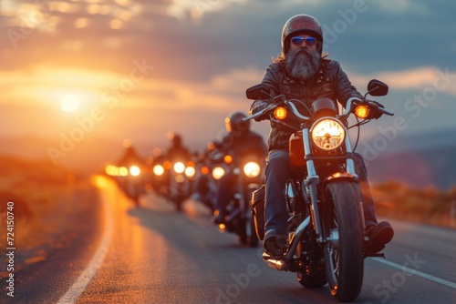 Portrait of a male biker, strength freedom, and individuality on the open road, adventurous spirit and the rebellious allure of the motorcycle, masculinity in motion.