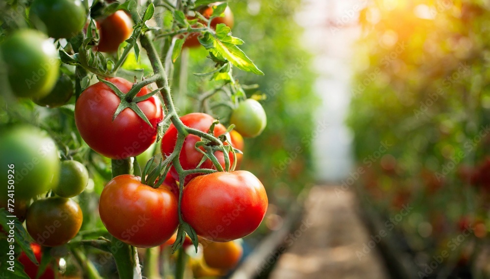 Tomatoes growing in a greenhouse. Organic agriculture. Eco green business Tomatoes growing in a greenhouse. Organic agriculture. Eco green business