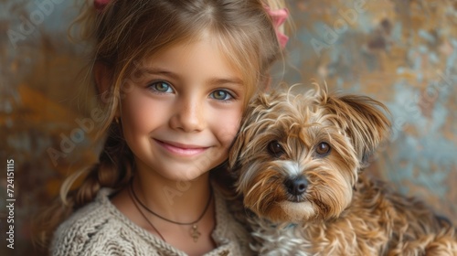 Portrait of a Smiling Girl with a Dog Generative AI