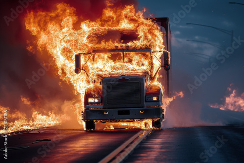 Fiery Scene of a Truck on Fire