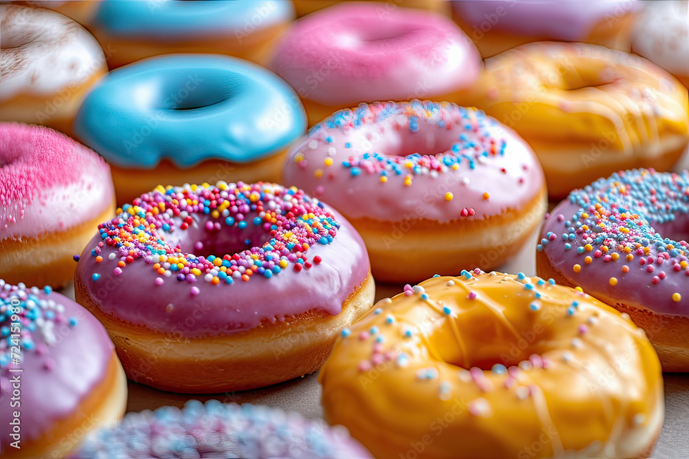 Sweet Donuts with Vibrant Colorful Icing Sweet Donuts with Vibrant Colorful Icing