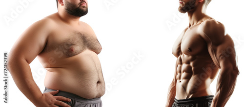 Fat and slim man, before and after Weight loss concept
