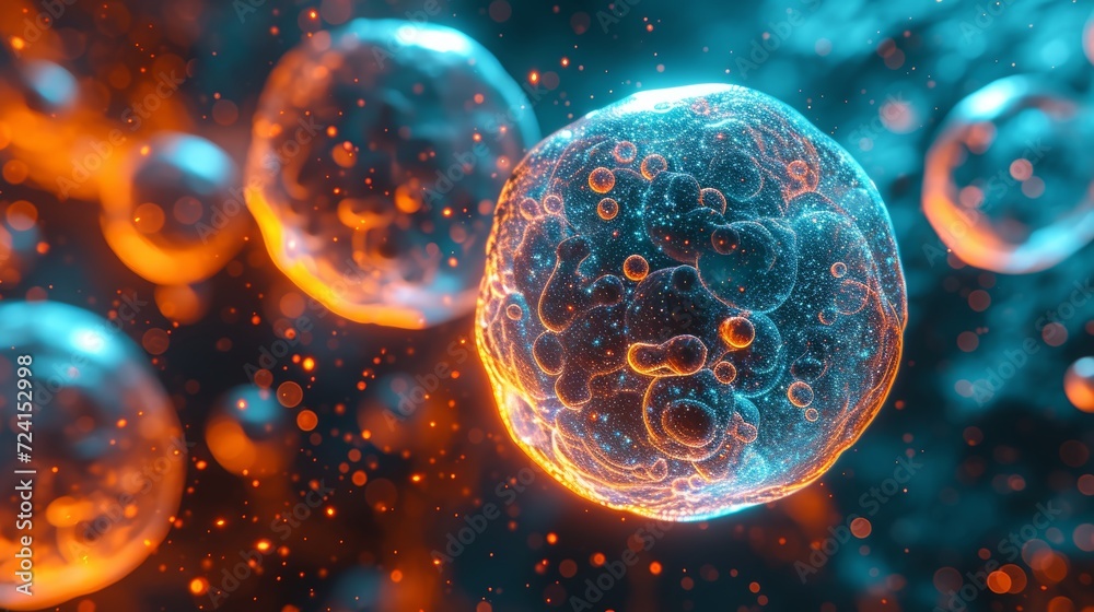 Naklejka premium Abstract background with cell under microscope Generative AI