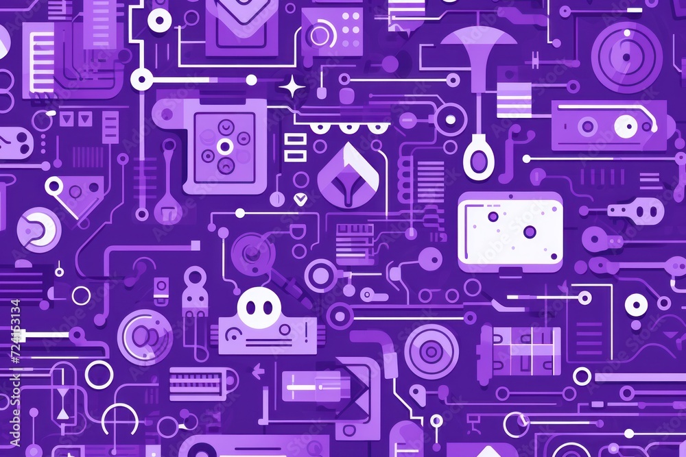 violet abstract technology background using tech devices and icons