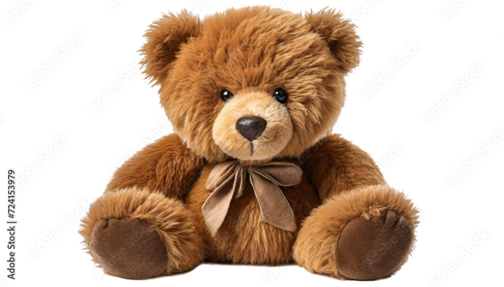 Fototapeta premium Brown teddy bear with bow tie isolated on transparent background.