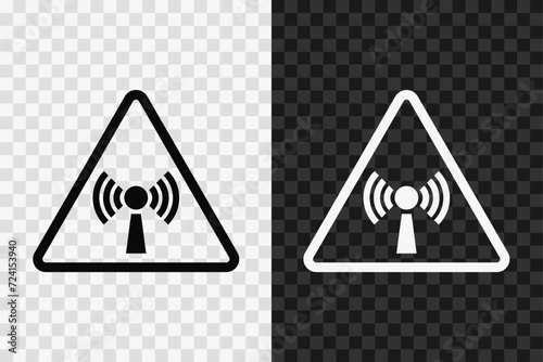 Electromagnetic radiation triangular caution sign. Glyph vector illustration. Danger warning icon.