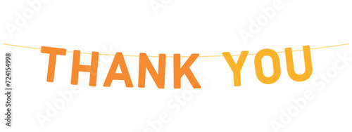 Thank You banner, big orange and yellow letters hanging on a string, vector illustration