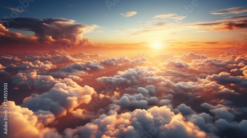 Beautiful aerial view above clouds at sunset