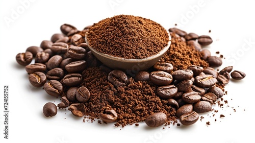 Heap of ground coffee and beans as a background closeup, coffee background, coffee and beans as a background, coffee powder background, coffee banner, coffee ads, coffee powder