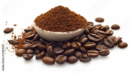 heap of ground coffee and beans as a background closeup, coffee background, coffee and beans as a background, coffee powder background, coffee banner, coffee ads, coffee powder, coffee, brown, bean