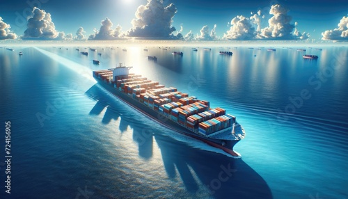 Voyage of Commerce: Container Ship Navigating the Open Sea photo