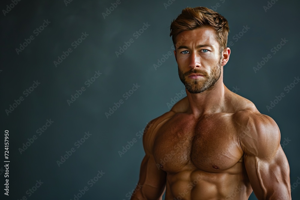 Man, underwear model and body muscle with strong chest, abs and confidence in studio. Bodybuilder, exercise and healthy hot male person with gray background and muscles from fitness and workout