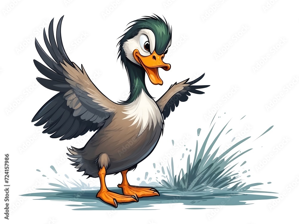 Fototapeta premium Cute funny duck illustration isolated on white background, cartoon bird